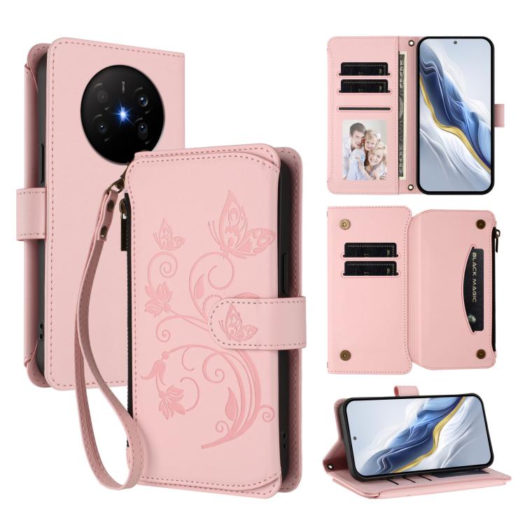 Butterfly Love Flower Multi-card Zipper Wallet Leather Phone Case, For Huawei nova 14 5G / 15 / 16z, For Huawei nova 16, For Huawei Mate 70 Air 5G, For Huawei Pura 80 Ultra 5G, For Huawei Pura 80 Pro 5G, For Huawei Pura 80 5G, For Huawei Enjoy 80s 4G  ...