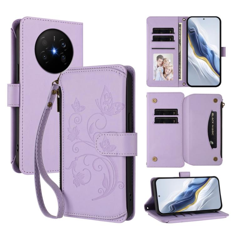 Butterfly Love Flower Multi-card Zipper Wallet Leather Phone Case, For Huawei nova 14 5G / 15 / 16z, For Huawei nova 16, For Huawei Mate 70 Air 5G, For Huawei Pura 80 Ultra 5G, For Huawei Pura 80 Pro 5G, For Huawei Pura 80 5G, For Huawei Enjoy 80s 4G  ...