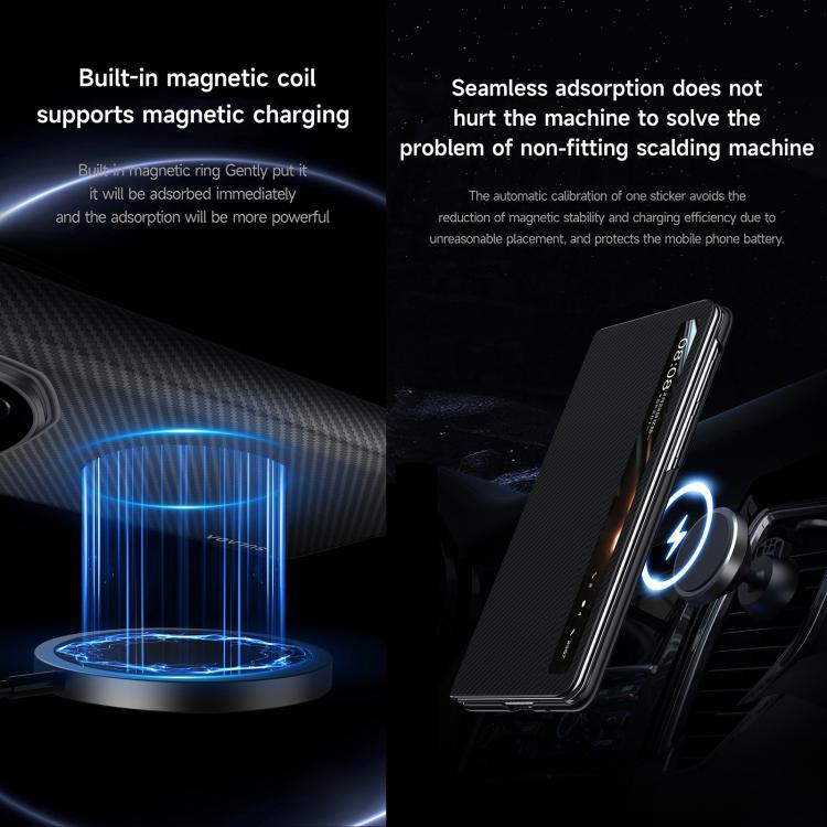 Textured phone case with built-in magnetic coil design and camera window opening, dark finish