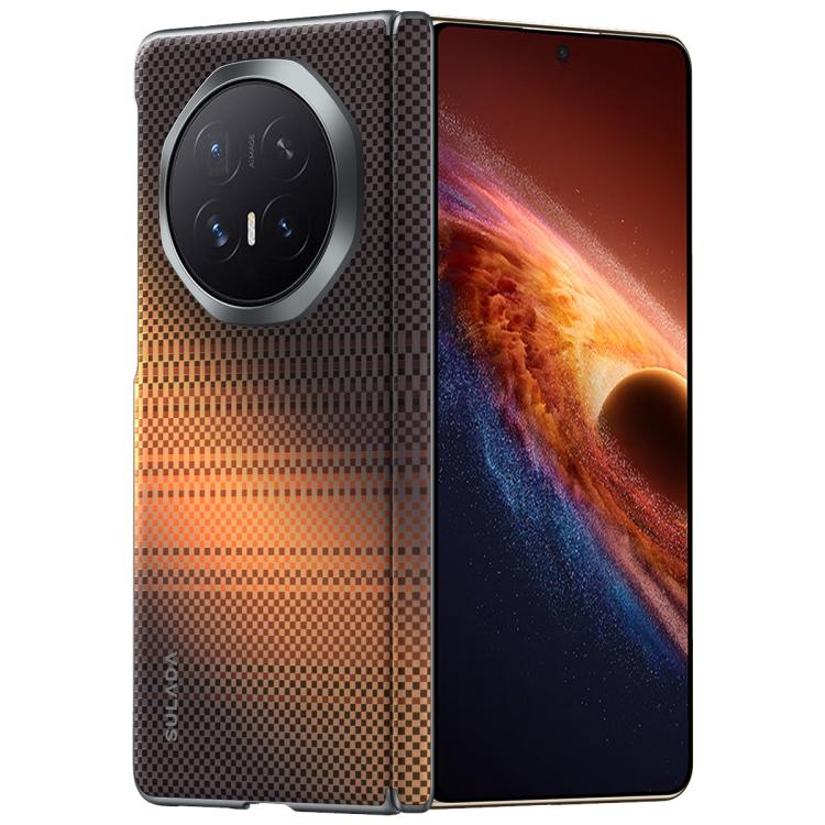 Magnetic phone case with woven texture, orange-to-brown, large camera cutout