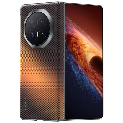 Magnetic phone case with woven texture, orange-to-brown, large camera cutout