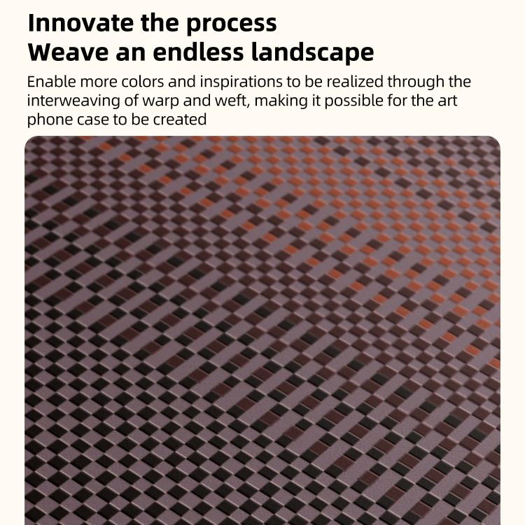 Woven texture phone case material swatch in orange, brown, and dark gray grid