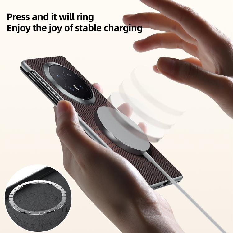 Magnetic charging ring pressed on textured phone case back, camera cutout visible