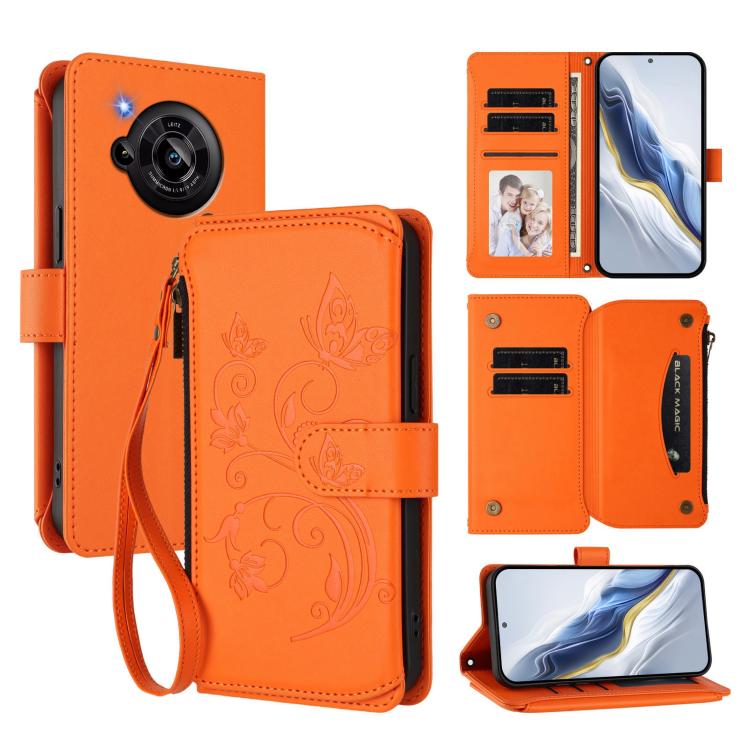 Butterfly Love Flower Multi-card Zipper Wallet Leather Phone Case, For Sharp Aquos Sense8, For Sharp Aquos wish3, For Sharp Aquos R7 / P7 / SH-52C /A202SH