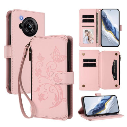 Butterfly Love Flower Multi-card Zipper Wallet Leather Phone Case, For Sharp Aquos Sense8, For Sharp Aquos wish3, For Sharp Aquos R7 / P7 / SH-52C /A202SH