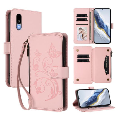 Butterfly Love Flower Multi-card Zipper Wallet Leather Phone Case, For Sharp Aquos wish6, For Sharp Aquos R11, For Sharp Aquos Sense10, For Sharp Aquos R10, For Sharp Aquos Wish5, For Sharp Basio Active3, For Sharp Aquos Sense9 Plus                    ...