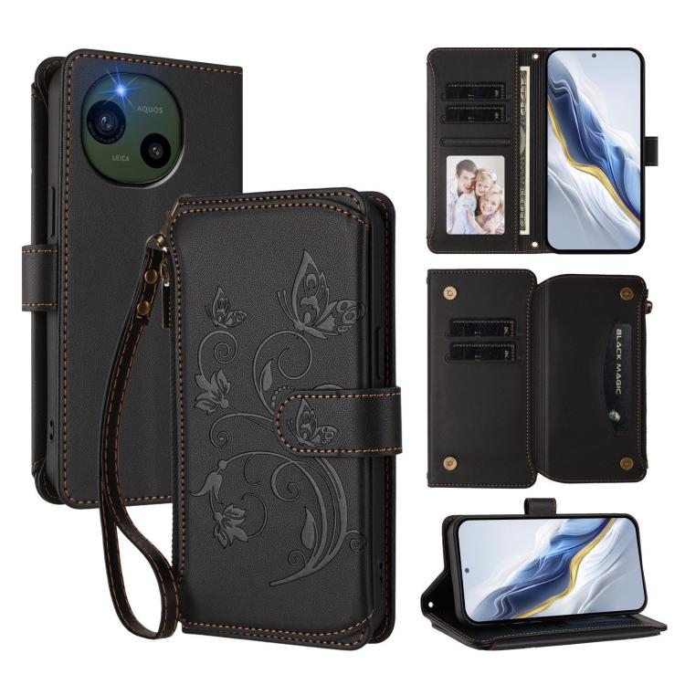 Butterfly Love Flower Multi-card Zipper Wallet Leather Phone Case, For Sharp Aquos wish6, For Sharp Aquos R11, For Sharp Aquos Sense10, For Sharp Aquos R10, For Sharp Aquos Wish5, For Sharp Basio Active3, For Sharp Aquos Sense9 Plus                    ...
