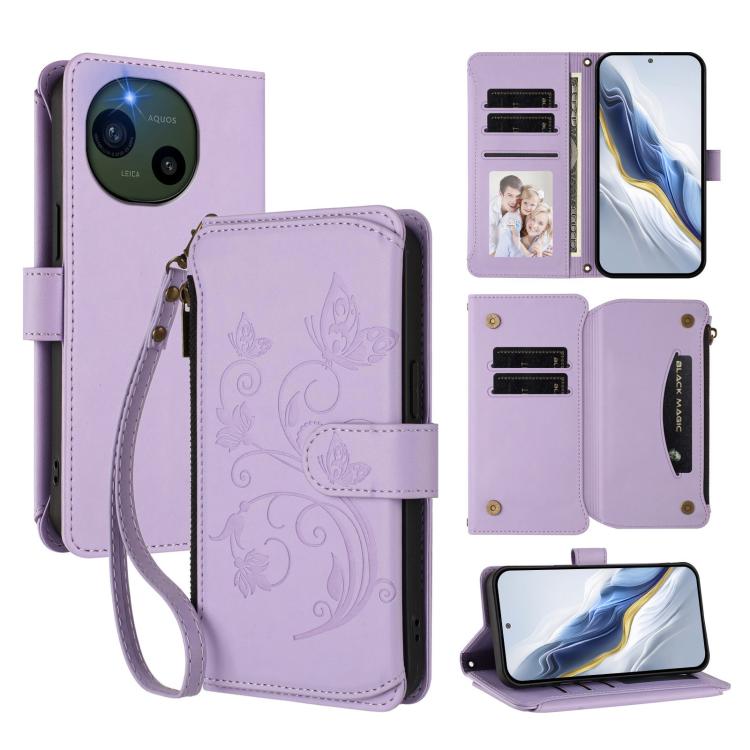 Butterfly Love Flower Multi-card Zipper Wallet Leather Phone Case, For Sharp Aquos wish6, For Sharp Aquos R11, For Sharp Aquos Sense10, For Sharp Aquos R10, For Sharp Aquos Wish5, For Sharp Basio Active3, For Sharp Aquos Sense9 Plus                    ...