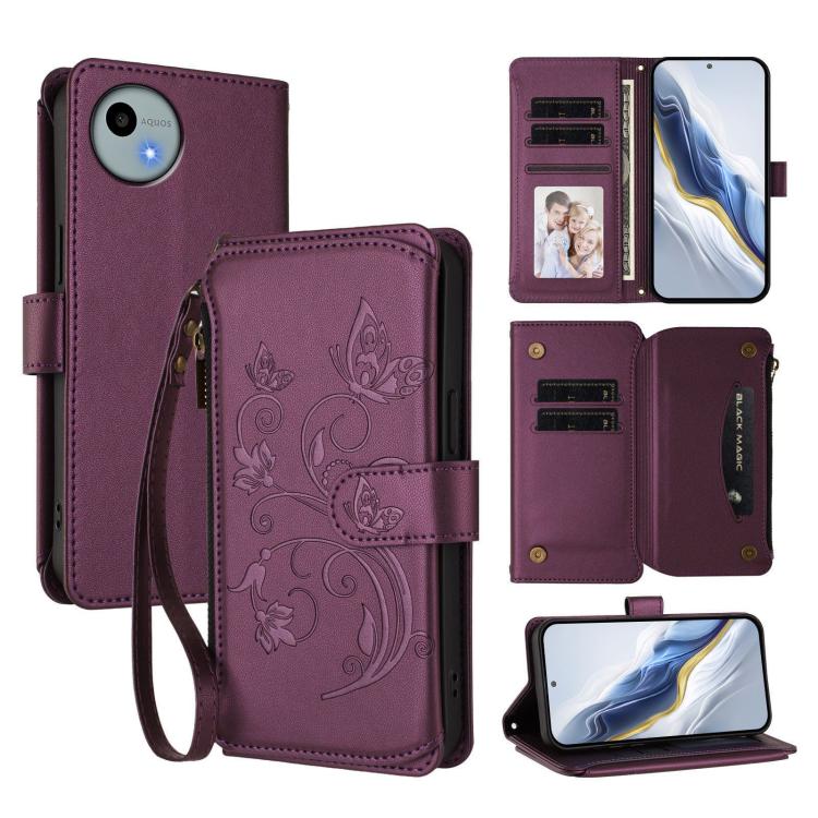 Butterfly Love Flower Multi-card Zipper Wallet Leather Phone Case, For Sharp Aquos wish6, For Sharp Aquos R11, For Sharp Aquos Sense10, For Sharp Aquos R10, For Sharp Aquos Wish5, For Sharp Basio Active3, For Sharp Aquos Sense9 Plus                    ...