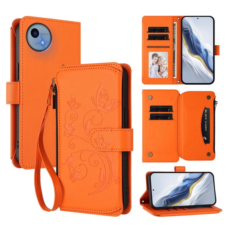 Butterfly Love Flower Multi-card Zipper Wallet Leather Phone Case, For Sharp Aquos wish6, For Sharp Aquos R11, For Sharp Aquos Sense10, For Sharp Aquos R10, For Sharp Aquos Wish5, For Sharp Basio Active3, For Sharp Aquos Sense9 Plus                    ...