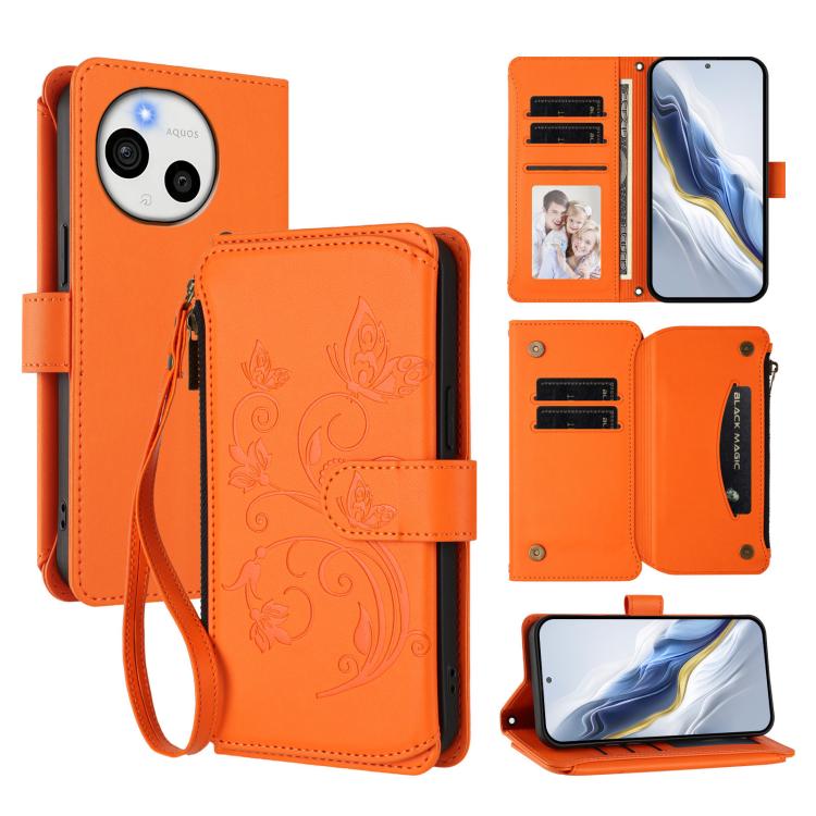 Butterfly Love Flower Multi-card Zipper Wallet Leather Phone Case, For Sharp Aquos wish6, For Sharp Aquos R11, For Sharp Aquos Sense10, For Sharp Aquos R10, For Sharp Aquos Wish5, For Sharp Basio Active3, For Sharp Aquos Sense9 Plus                    ...