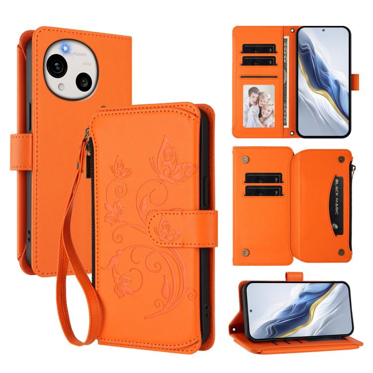 Butterfly Love Flower Multi-card Zipper Wallet Leather Phone Case, For Sharp Aquos wish6, For Sharp Aquos R11, For Sharp Aquos Sense10, For Sharp Aquos R10, For Sharp Aquos Wish5, For Sharp Basio Active3, For Sharp Aquos Sense9 Plus                    ...