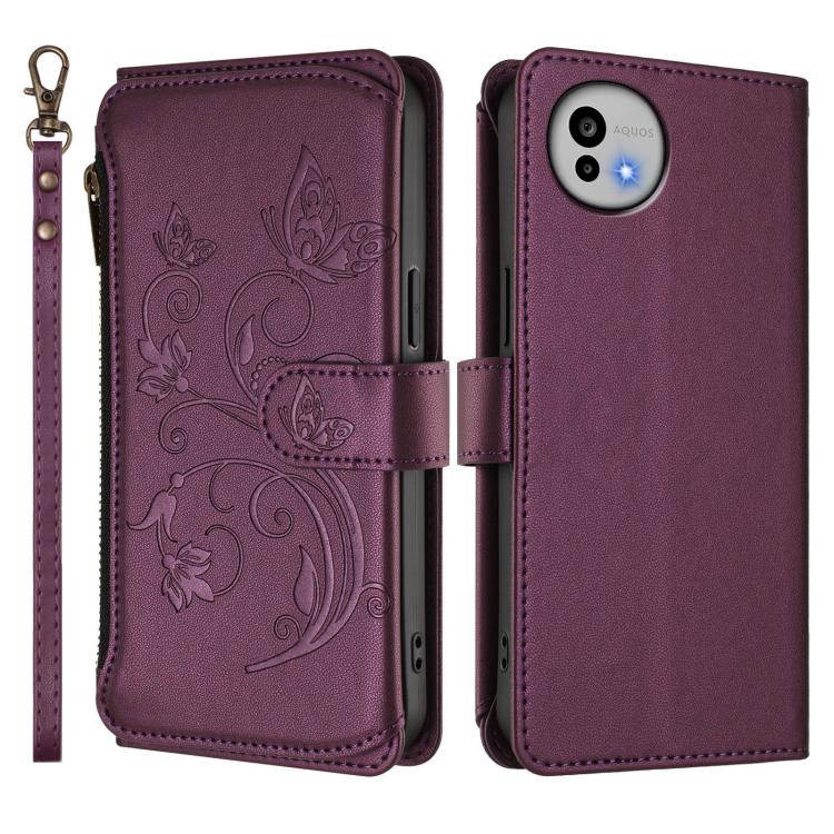 Butterfly Love Flower Multi-card Zipper Wallet Leather Phone Case, For Sharp Aquos wish6, For Sharp Aquos R11, For Sharp Aquos Sense10, For Sharp Aquos R10, For Sharp Aquos Wish5, For Sharp Basio Active3, For Sharp Aquos Sense9 Plus                    ...
