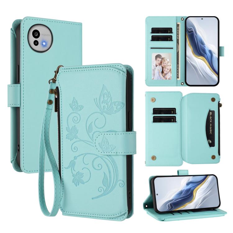 Butterfly Love Flower Multi-card Zipper Wallet Leather Phone Case, For Sharp Aquos wish6, For Sharp Aquos R11, For Sharp Aquos Sense10, For Sharp Aquos R10, For Sharp Aquos Wish5, For Sharp Basio Active3, For Sharp Aquos Sense9 Plus                    ...
