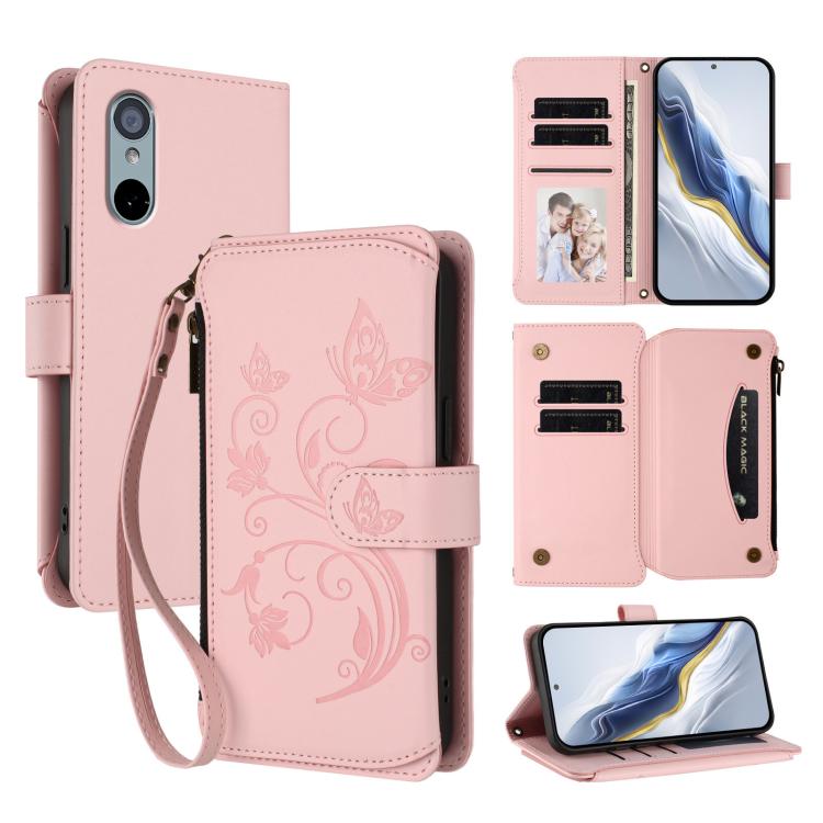 Butterfly Love Flower Multi-card Zipper Wallet Leather Phone Case, For Sharp Aquos Sense8, For Sharp Aquos wish3, For Sharp Aquos R7 / P7 / SH-52C /A202SH