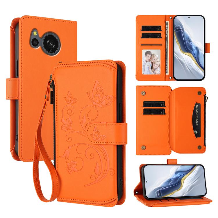 Butterfly Love Flower Multi-card Zipper Wallet Leather Phone Case, For Sharp Aquos Sense8, For Sharp Aquos wish3, For Sharp Aquos R7 / P7 / SH-52C /A202SH