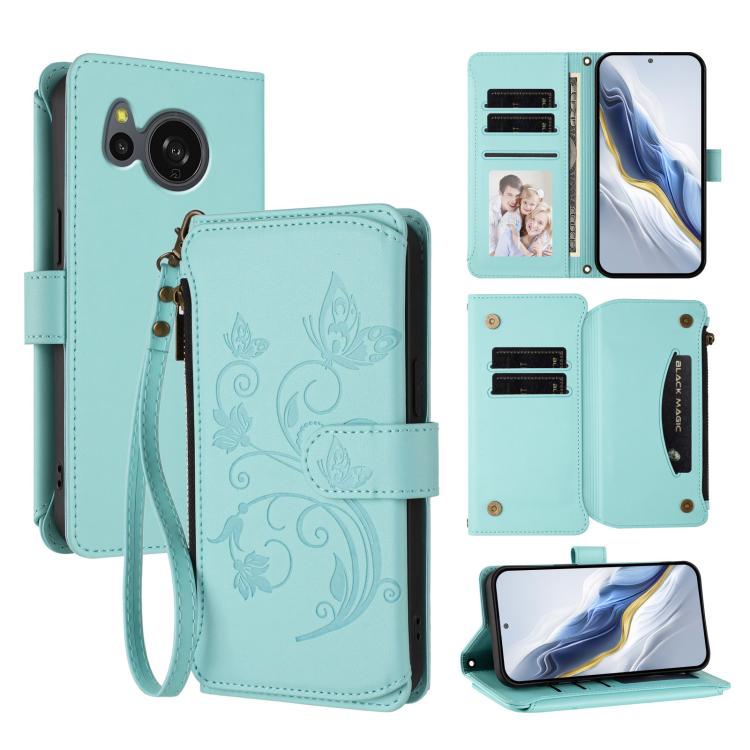 Butterfly Love Flower Multi-card Zipper Wallet Leather Phone Case, For Sharp Aquos Sense8, For Sharp Aquos wish3, For Sharp Aquos R7 / P7 / SH-52C /A202SH