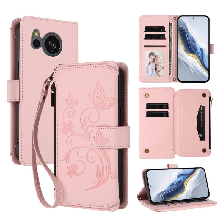 Butterfly Love Flower Multi-card Zipper Wallet Leather Phone Case, For Sharp Aquos Sense8, For Sharp Aquos wish3, For Sharp Aquos R7 / P7 / SH-52C /A202SH