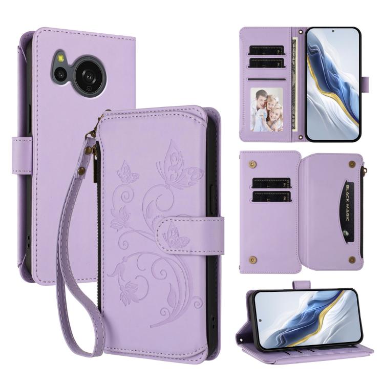 Butterfly Love Flower Multi-card Zipper Wallet Leather Phone Case, For Sharp Aquos Sense8, For Sharp Aquos wish3, For Sharp Aquos R7 / P7 / SH-52C /A202SH
