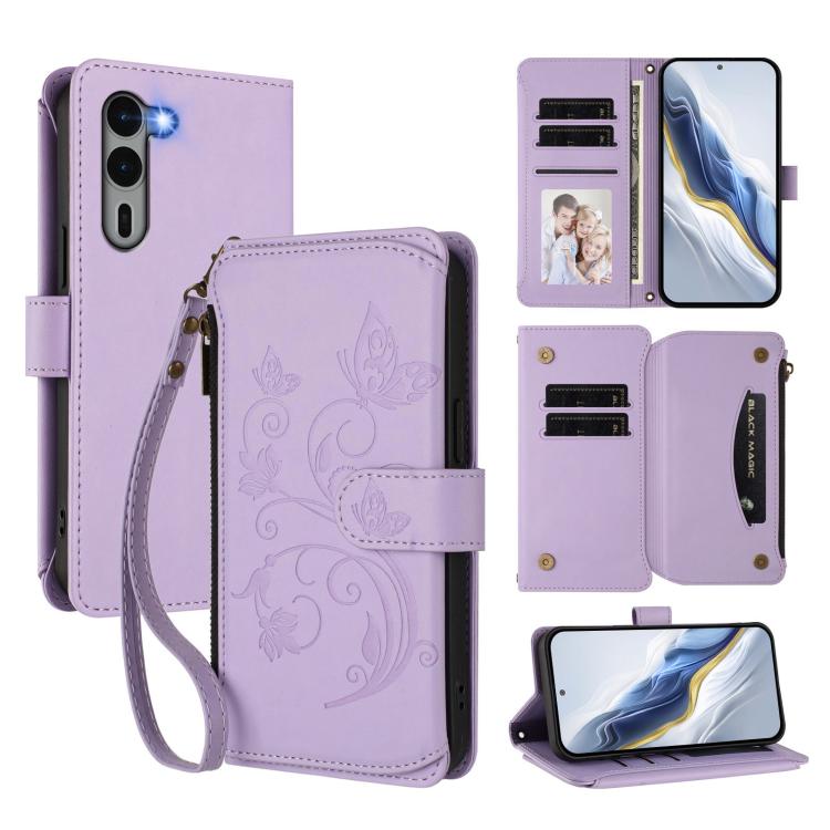 Butterfly Love Flower Multi-card Zipper Wallet Leather Phone Case, For Fujitsu Arrows We3, For Fujitsu RakuRaku F-53E, For Fujitsu Arrows We2 F-52E, For Fujitsu Arrows We2 Plus F-51E