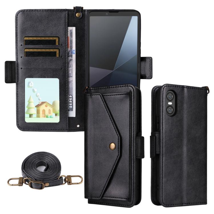 Multi-card Slots Crossbody Cowhide Leather Phone Case, For Sony Xperia 1 VIII, For Sony Xperia 10 VII, For Sony Xperia 10 VI, For Sony Xperia 1 VI