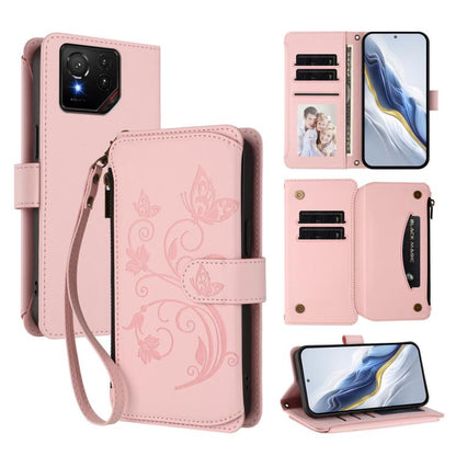 Butterfly Love Flower Multi-card Zipper Wallet Leather Phone Case, For ASUS Zenfone 12 Ultra, For ASUS ROG Phone 9 / 9 Pro, For ASUS Zenfone 11 Ultra, For ASUS ROG Phone 8 / 8 Pro