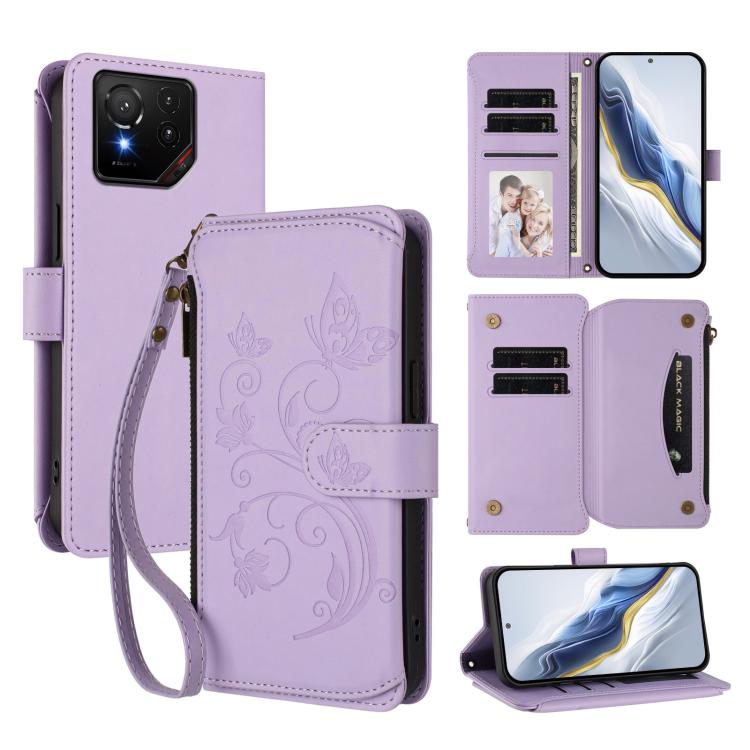 Butterfly Love Flower Multi-card Zipper Wallet Leather Phone Case, For ASUS Zenfone 12 Ultra, For ASUS ROG Phone 9 / 9 Pro, For ASUS Zenfone 11 Ultra, For ASUS ROG Phone 8 / 8 Pro