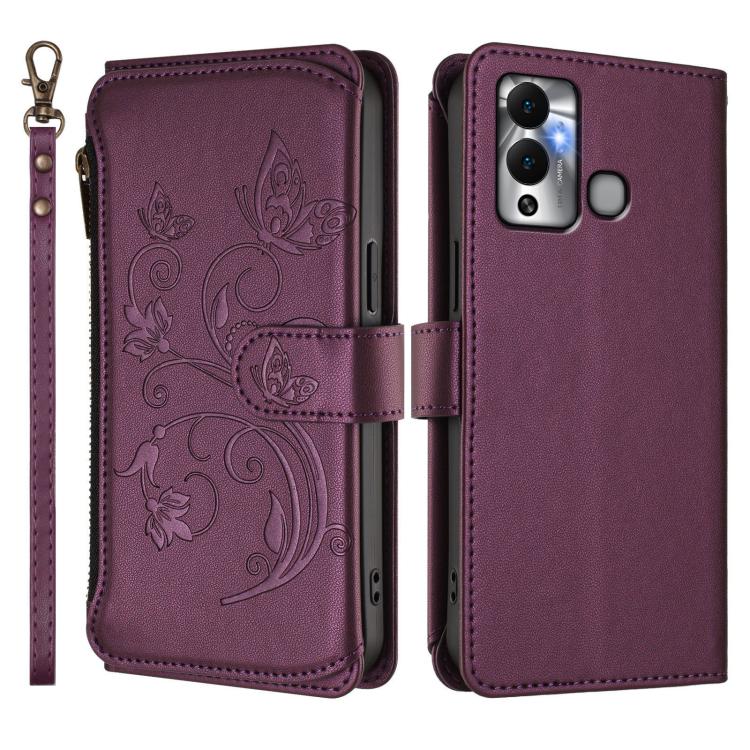 Butterfly Love Flower Multi-card Zipper Wallet Leather Phone Case, For Infinix Hot 12 Play