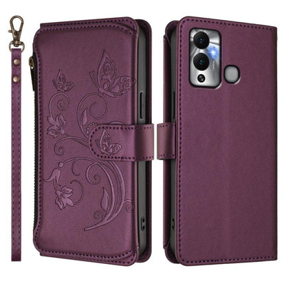 Butterfly Love Flower Multi-card Zipper Wallet Leather Phone Case, For Infinix Hot 12 Play