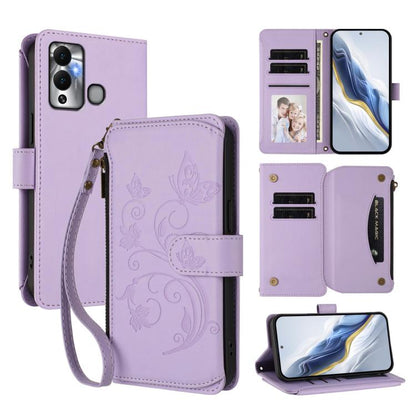Butterfly Love Flower Multi-card Zipper Wallet Leather Phone Case, For Infinix Hot 12 Play