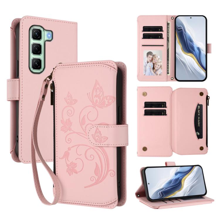 Butterfly Love Flower Multi-card Zipper Wallet Leather Phone Case, For Infinix Note 50 4G / 50 Pro 4G, For Infinix Hot 50i 4G / Smart 9 4G, For Infinix Hot 50 Pro+ 4G, For Infinix Hot 50 4G, For Infinix Hot 50 5G, For Infinix Zero 40 5G                ...