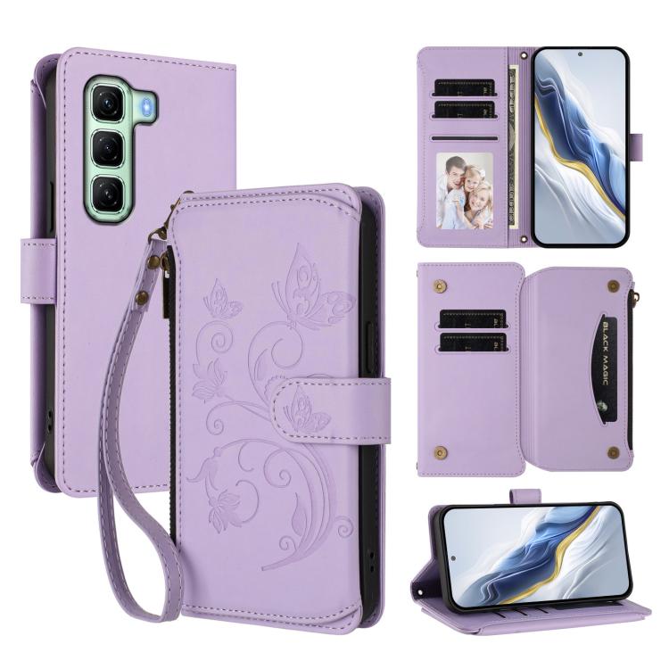 Butterfly Love Flower Multi-card Zipper Wallet Leather Phone Case, For Infinix Note 50 4G / 50 Pro 4G, For Infinix Hot 50i 4G / Smart 9 4G, For Infinix Hot 50 Pro+ 4G, For Infinix Hot 50 4G, For Infinix Hot 50 5G, For Infinix Zero 40 5G                ...