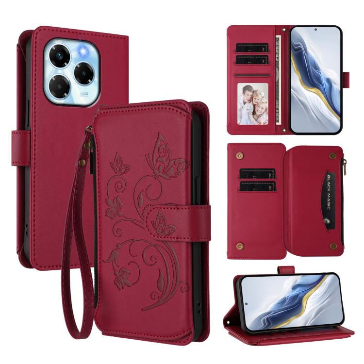 Butterfly Love Flower Multi-card Zipper Wallet Leather Phone Case, For Infinix Note 50 4G / 50 Pro 4G, For Infinix Hot 50i 4G / Smart 9 4G, For Infinix Hot 50 Pro+ 4G, For Infinix Hot 50 4G, For Infinix Hot 50 5G, For Infinix Zero 40 5G                ...