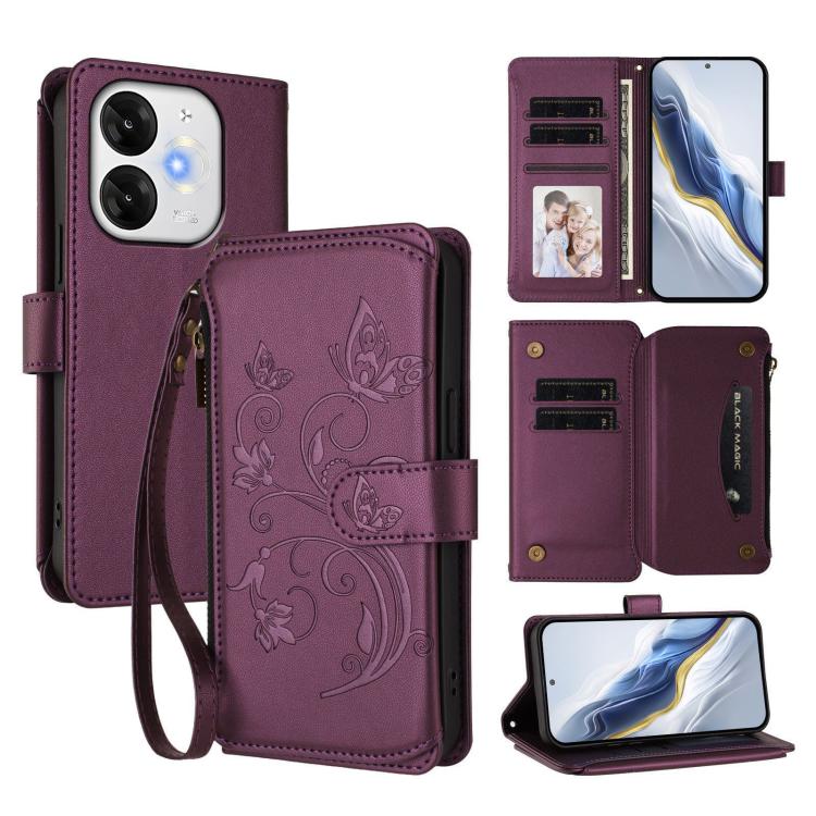 Butterfly Love Flower Multi-card Zipper Wallet Leather Phone Case, For Itel A200 4G / A200+ 4G, For Itel A95 5G, For Itel A90 4G, For Itel City 100, For Itel A58 Lite / A49 Play, For Itel S25 Ultra 4G Curved, For Itel S25 4G Flat, For Itel A80 4G      ...