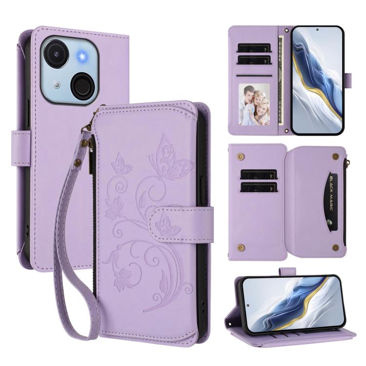 Butterfly Love Flower Multi-card Zipper Wallet Leather Phone Case, For Itel A200 4G / A200+ 4G, For Itel A95 5G, For Itel A90 4G, For Itel City 100, For Itel A58 Lite / A49 Play, For Itel S25 Ultra 4G Curved, For Itel S25 4G Flat, For Itel A80 4G      ...