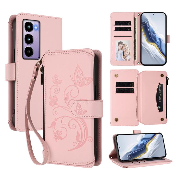 Butterfly Love Flower Multi-card Zipper Wallet Leather Phone Case, For Itel A200 4G / A200+ 4G, For Itel A95 5G, For Itel A90 4G, For Itel City 100, For Itel A58 Lite / A49 Play, For Itel S25 Ultra 4G Curved, For Itel S25 4G Flat, For Itel A80 4G      ...