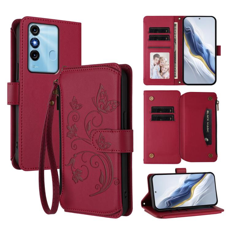 Butterfly Love Flower Multi-card Zipper Wallet Leather Phone Case, For Itel P38 / S17 / Vision 3, For Itel S17 / S661W / Vision 3