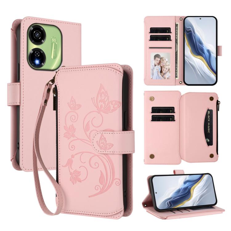 Butterfly Love Flower Multi-card Zipper Wallet Leather Phone Case, For Itel A200 4G / A200+ 4G, For Itel A95 5G, For Itel A90 4G, For Itel City 100, For Itel A58 Lite / A49 Play, For Itel S25 Ultra 4G Curved, For Itel S25 4G Flat, For Itel A80 4G      ...