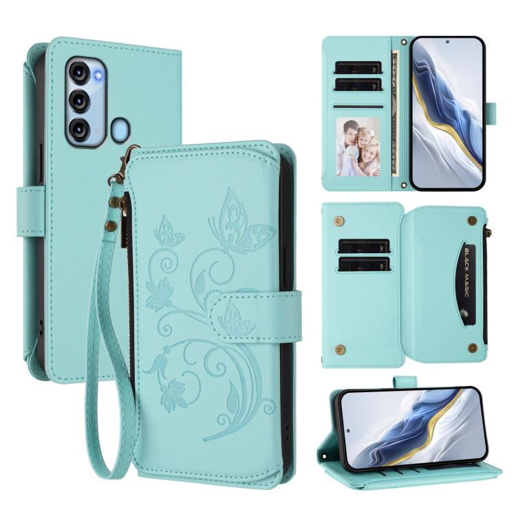 Butterfly Love Flower Multi-card Zipper Wallet Leather Phone Case, For Itel P38 / S17 / Vision 3, For Itel S17 / S661W / Vision 3