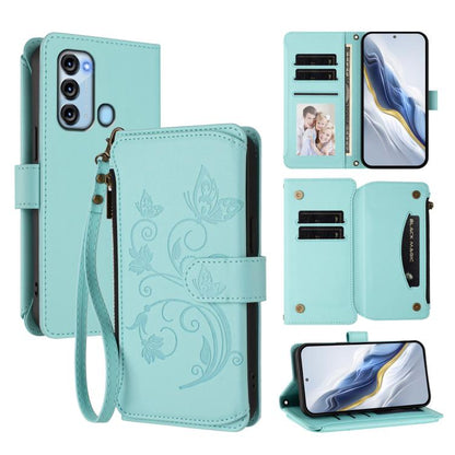 Butterfly Love Flower Multi-card Zipper Wallet Leather Phone Case, For Itel P38 / S17 / Vision 3, For Itel S17 / S661W / Vision 3