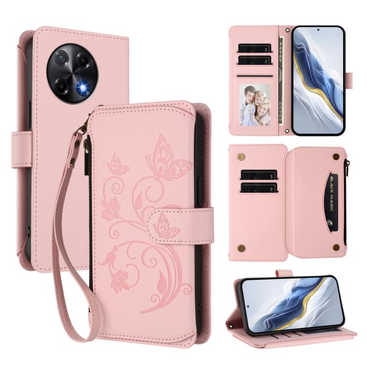 Butterfly Love Flower Multi-card Zipper Wallet Leather Phone Case, For Tecno Camon 30S / 30S Pro, For Tecno Spark 30 Pro 4G, For Tecno Spark 30 5G / Pova 6 Neo 5G, For Tecno Spark 30 4G, For Tecno Spark GO 5G 2025 / Hot 60i 4G, For Tecno Spark 30C 4G  ...