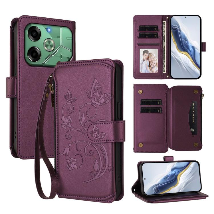 Butterfly Love Flower Multi-card Zipper Wallet Leather Phone Case, For Tecno Camon 30S / 30S Pro, For Tecno Spark 30 Pro 4G, For Tecno Spark 30 5G / Pova 6 Neo 5G, For Tecno Spark 30 4G, For Tecno Spark GO 5G 2025 / Hot 60i 4G, For Tecno Spark 30C 4G  ...