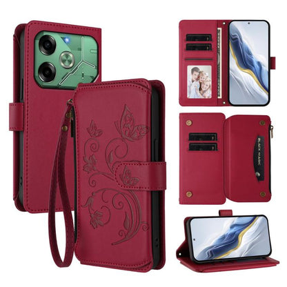 Butterfly Love Flower Multi-card Zipper Wallet Leather Phone Case, For Tecno Camon 30S / 30S Pro, For Tecno Spark 30 Pro 4G, For Tecno Spark 30 5G / Pova 6 Neo 5G, For Tecno Spark 30 4G, For Tecno Spark GO 5G 2025 / Hot 60i 4G, For Tecno Spark 30C 4G  ...