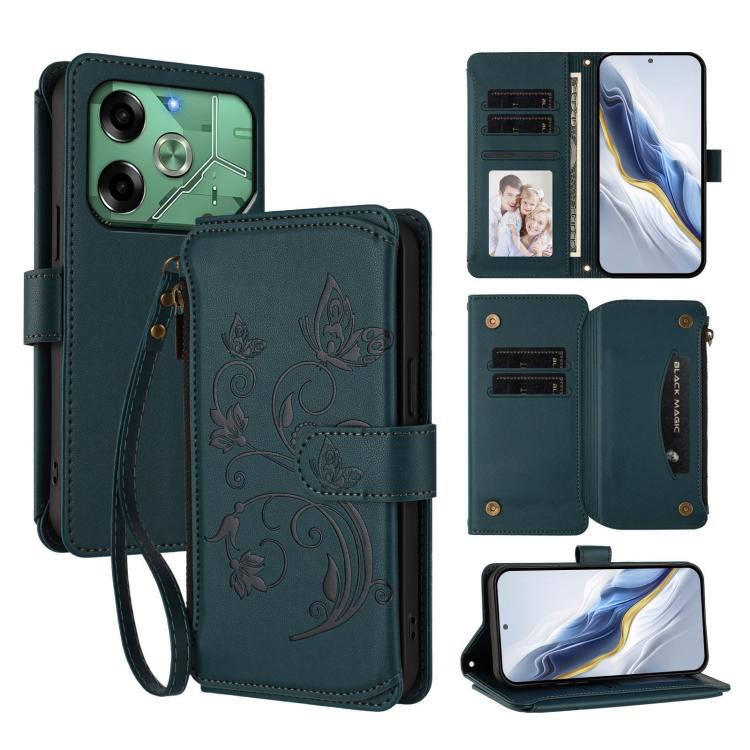 Butterfly Love Flower Multi-card Zipper Wallet Leather Phone Case, For Tecno Camon 30S / 30S Pro, For Tecno Spark 30 Pro 4G, For Tecno Spark 30 5G / Pova 6 Neo 5G, For Tecno Spark 30 4G, For Tecno Spark GO 5G 2025 / Hot 60i 4G, For Tecno Spark 30C 4G  ...