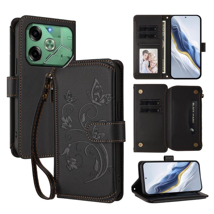 Butterfly Love Flower Multi-card Zipper Wallet Leather Phone Case, For Tecno Camon 30S / 30S Pro, For Tecno Spark 30 Pro 4G, For Tecno Spark 30 5G / Pova 6 Neo 5G, For Tecno Spark 30 4G, For Tecno Spark GO 5G 2025 / Hot 60i 4G, For Tecno Spark 30C 4G  ...