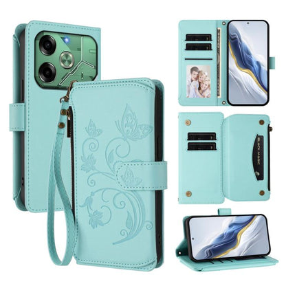 Butterfly Love Flower Multi-card Zipper Wallet Leather Phone Case, For Tecno Camon 30S / 30S Pro, For Tecno Spark 30 Pro 4G, For Tecno Spark 30 5G / Pova 6 Neo 5G, For Tecno Spark 30 4G, For Tecno Spark GO 5G 2025 / Hot 60i 4G, For Tecno Spark 30C 4G  ...