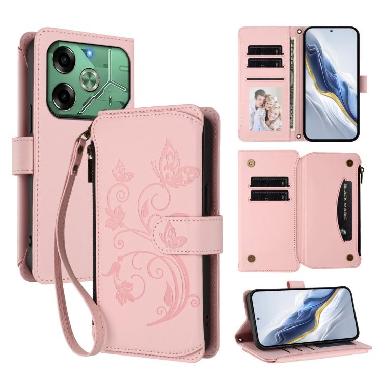 Butterfly Love Flower Multi-card Zipper Wallet Leather Phone Case, For Tecno Camon 30S / 30S Pro, For Tecno Spark 30 Pro 4G, For Tecno Spark 30 5G / Pova 6 Neo 5G, For Tecno Spark 30 4G, For Tecno Spark GO 5G 2025 / Hot 60i 4G, For Tecno Spark 30C 4G  ...