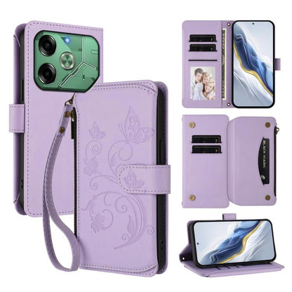 Butterfly Love Flower Multi-card Zipper Wallet Leather Phone Case, For Tecno Camon 30S / 30S Pro, For Tecno Spark 30 Pro 4G, For Tecno Spark 30 5G / Pova 6 Neo 5G, For Tecno Spark 30 4G, For Tecno Spark GO 5G 2025 / Hot 60i 4G, For Tecno Spark 30C 4G  ...