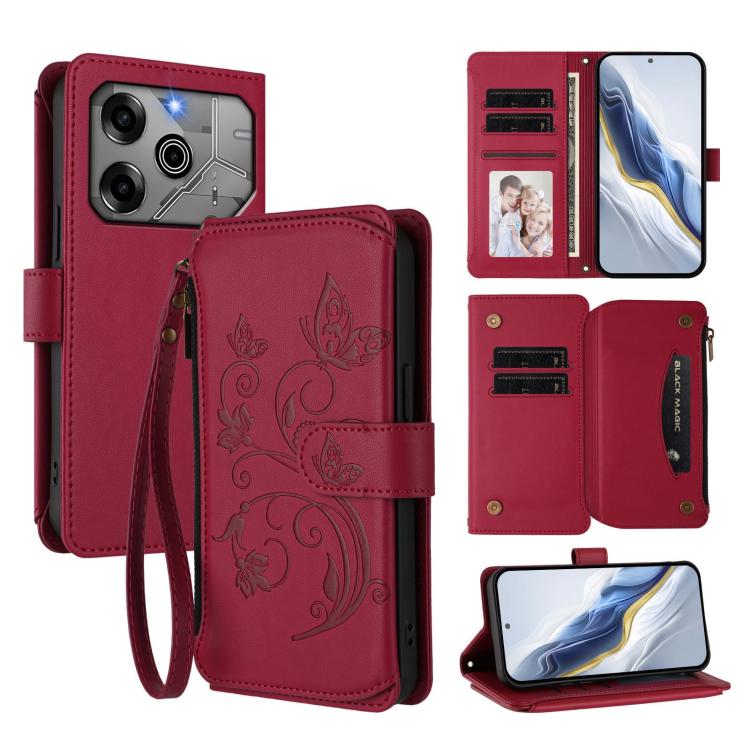 Butterfly Love Flower Multi-card Zipper Wallet Leather Phone Case, For Tecno Pova 6 5G / 6 Pro 5G, For Tecno Camon 30 Pro 5G, For Tecno Camon 30 4G / 5G, For Tecno Spark 20 Pro+ 4G, For Tecno Spark GO 2024 4G / 20 4G, For Tecno Pova 5 Pro 5G           ...