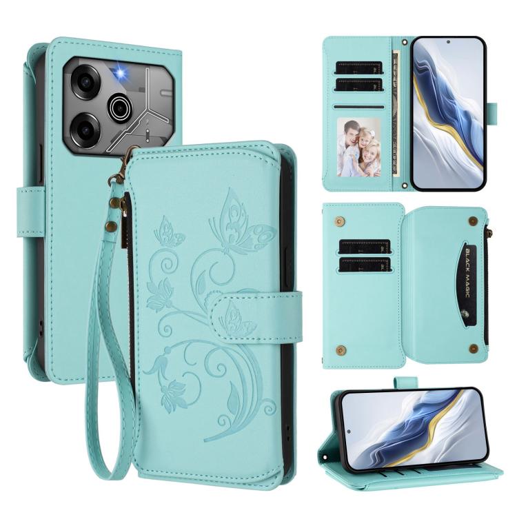 Butterfly Love Flower Multi-card Zipper Wallet Leather Phone Case, For Tecno Pova 6 5G / 6 Pro 5G, For Tecno Camon 30 Pro 5G, For Tecno Camon 30 4G / 5G, For Tecno Spark 20 Pro+ 4G, For Tecno Spark GO 2024 4G / 20 4G, For Tecno Pova 5 Pro 5G           ...